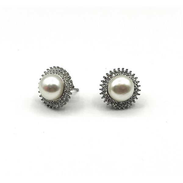 Sterling Silver Freshwater Pearl 8.9-8.7mm with CZ (0.40ct) Earrings, W/A $400.00.