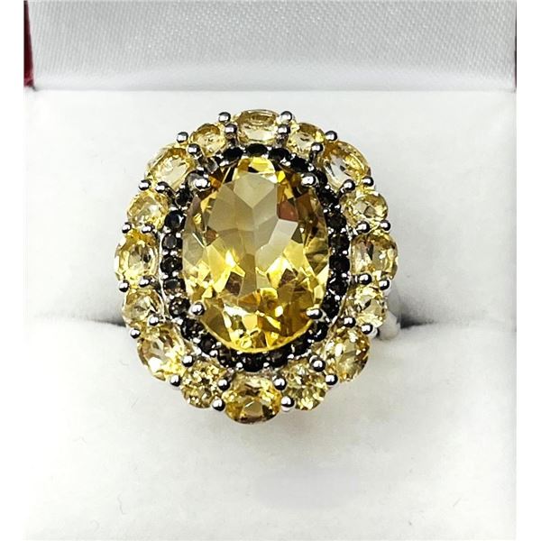 Sterling Silver Natural Citrine (7.02ct) with Natural Smoky Quartz (0.26ct) Ring, Size 7.5, W/A $570