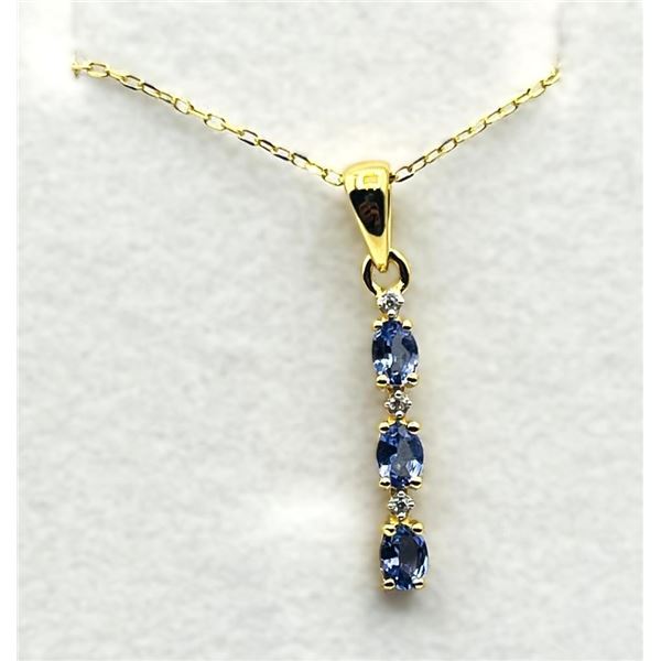 Gold Plated Sterling Silver Natural Tanzanite (0.57ct) and Natural White Sapphire (0.03ct) Pendant w