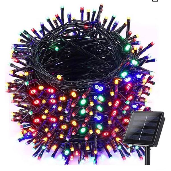 300 Multicolor LED Solar String Lights with 8 Lighting Modes and Light Sensor