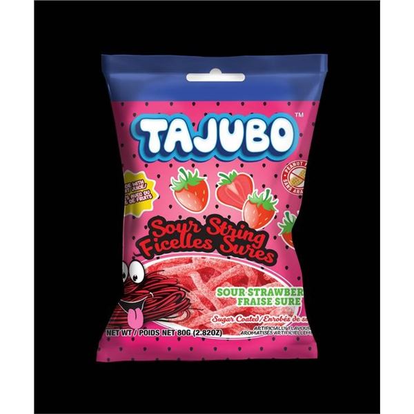Tajubo Sour String Pickles Sweets – Sour Strawberry, 24 x 80g Units