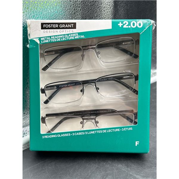 Foster Grant Design Optics Reading Glasses Set (+2.00 Strength, 3 Pack)