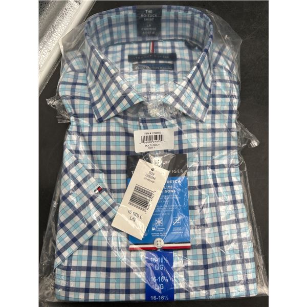 Tommy Hilfiger Men’s Regular Fit Checkered No-Tuck Shirt Size 16-16.5 Large