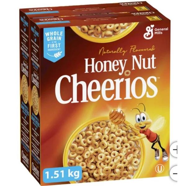 General Mills Honey Nut Cheerios Whole Grain Cereal 1.51 Kg (2 Pack)