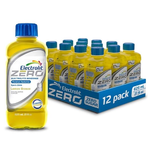 Electrolit Zero Lemon Breeze Electrolyte Beverage, 12 Bottles, 625 mL Each