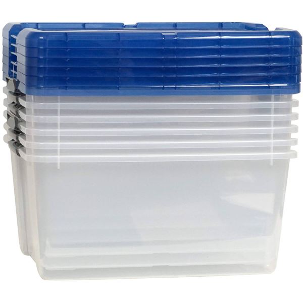 Clear Storage Bins With Blue Lids LOT OF 6