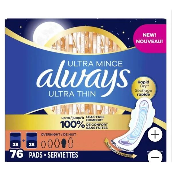 Lot of 2 Always Ultra Thin Pads Overnight 76 Pads
