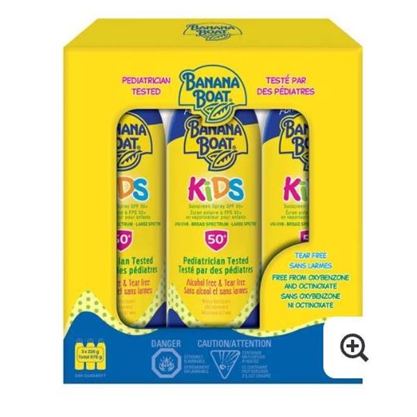 Banana Boat Kids SPF 50 Sunscreen Spray – 3-Pack, 226g Each