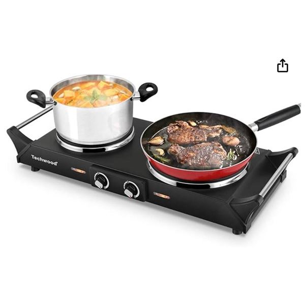Techwood Hot Plate Portable Electric Stove Countertop Double Burner with Adjustable Temperature & St