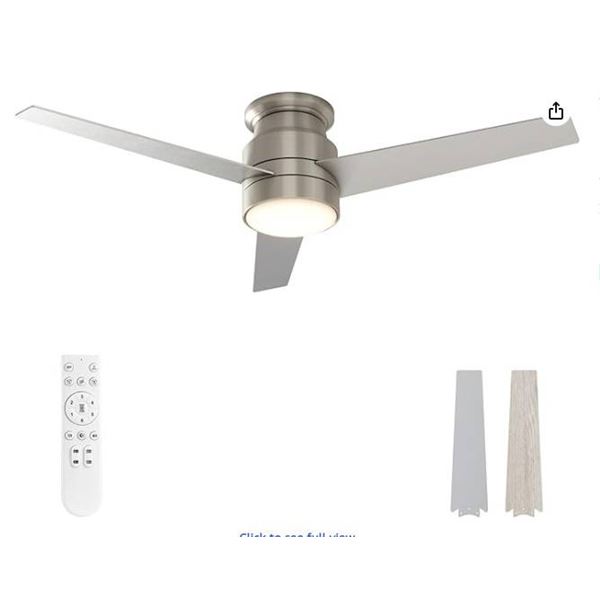 warmiplanet Flush Mount Ceiling Fan with Lights Remote Control, 52-Inch, Brushed Nickel, 3-Blades
