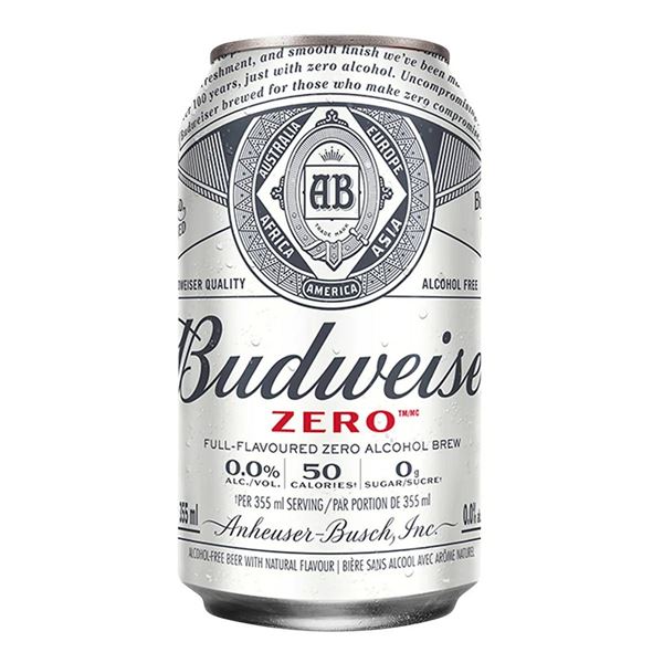 Budweiser Zero Non-Alcoholic Beer, 12 x 355mL Cans