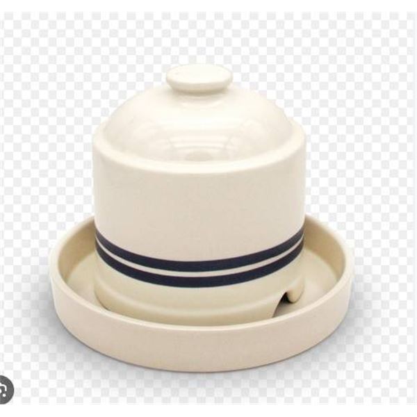 Ohio Stoneware Pet Feeder with Blue Stripes, Model OH-12195