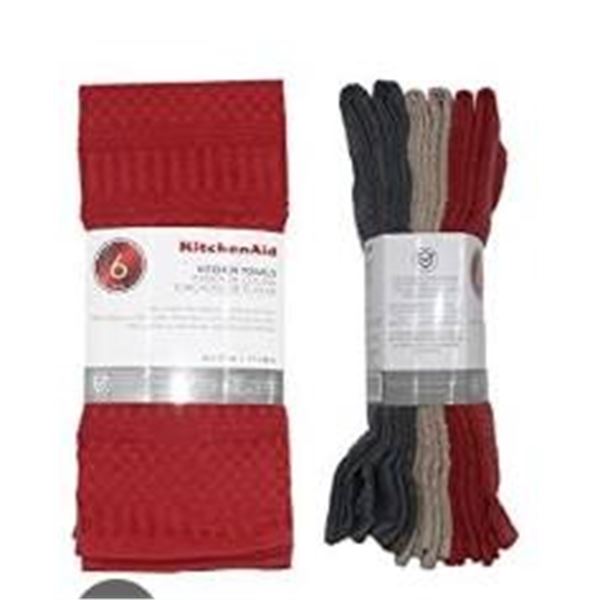 KitchenAid 6-Pack Kitchen Towels, 43×71 cm, Red/Gray