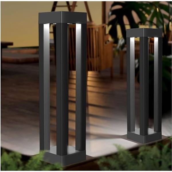 2 Solar Pathway Bollard Lights, 30 Lumens, Adjustable Color Temperature
