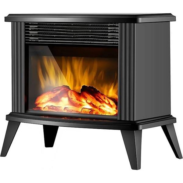 DONYER POWER 13″ Height Mini Electric Fireplace Tabletop Portable Heater, 1500W, Black Meta