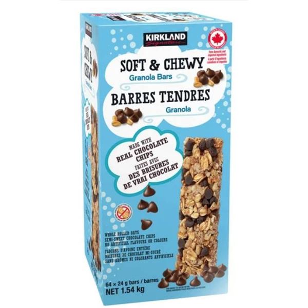 Kirkland Signature Soft & Chewy Granola Bars, Chocolate Chip, 64 Bars, 1.54 kg