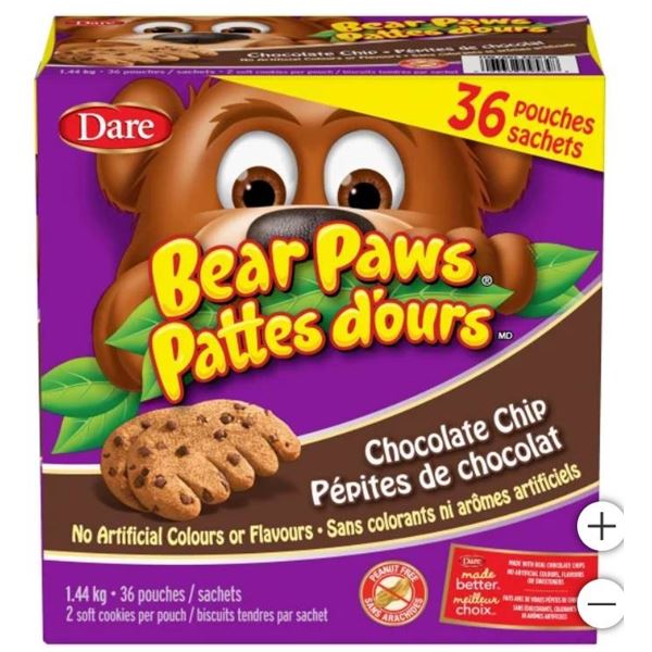 Dare Bear Paws Chocolate Chip Cookies, 36 × 40 g