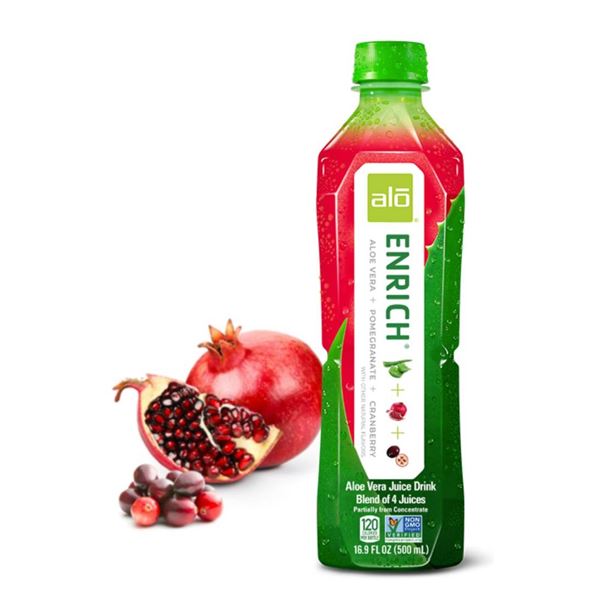 Alo Enrich Aloe Vera Pomegranate and Cranberry Beverage, 500mL Bottles, Case of 12