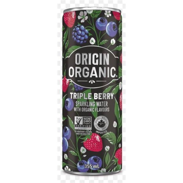 Origin Organic Sparkling Water with Juice, Peach and Berry, 6 Cans of 355mL Each