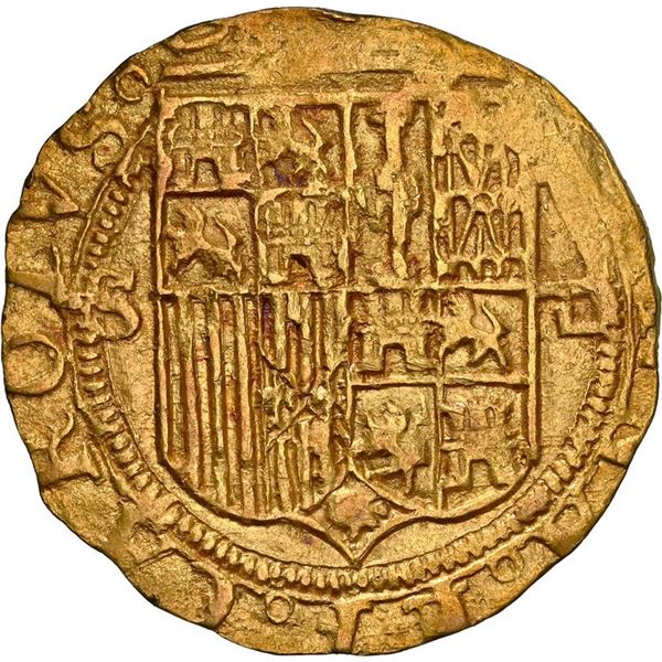 SPAIN, Seville, gold 1 escudo, Charles-Joanna, assayer Gothic D to right, mintmark S to left, NGC MS