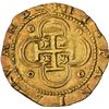 Image 2 : SPAIN, Seville, gold cob 2 escudos, Philip II, assayer Gothic D below mintmark S to left, denominati