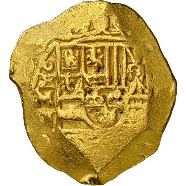 MEXICO, Mexico City, gold cob 8 escudos, 1708 J, very rare, NGC AU details / removed from jewelry (1