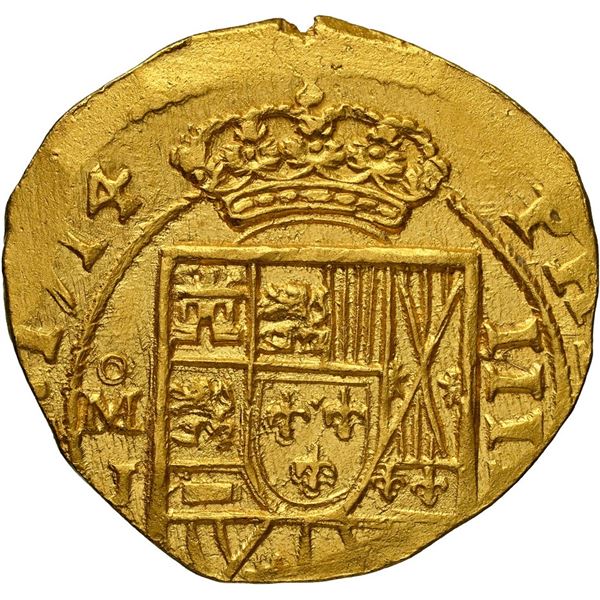 MEXICO, Mexico City, gold cob 4 escudos, 1714 J, NGC MS 64 (1715 Fleet Shipwreck Label), ex-McGregor
