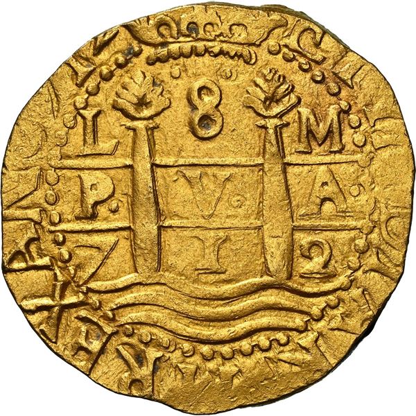 PERU, Lima, gold cob 8 escudos, 1712 M, NGC MS 61 / 2015 Douglass Beach Find (1715 Fleet Shipwreck L
