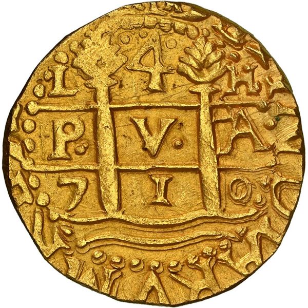 PERU, Lima, gold cob 4 escudos, 1710 H, rare, NGC MS 62 (1715 Fleet Shipwreck Label), ex-Real Eight,