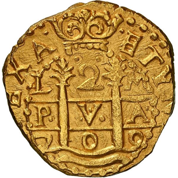 PERU, Lima, gold cob 2 escudos, 1709 M, NGC MS 65 (1715 Fleet Shipwreck Label), "top pop," ex-McGreg