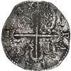 Image 2 : SPAIN, Seville, cob 8 reales, Philip II, assayer Gothic D at 4 o'clock outside tressure on reverse.