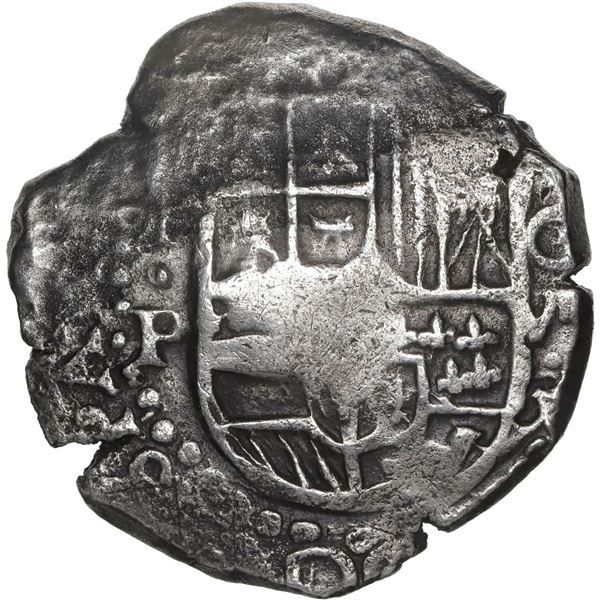 BOLIVIA, Potosí, cob 8 reales, Philip IV, assayer P (1620s), quadrants of cross transposed, "flat" l