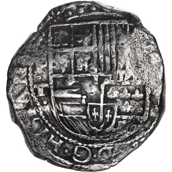 BOLIVIA, Potosí, cob 8 reales, Philip IV, assayer T (early 1630s), "hunched over" lions.