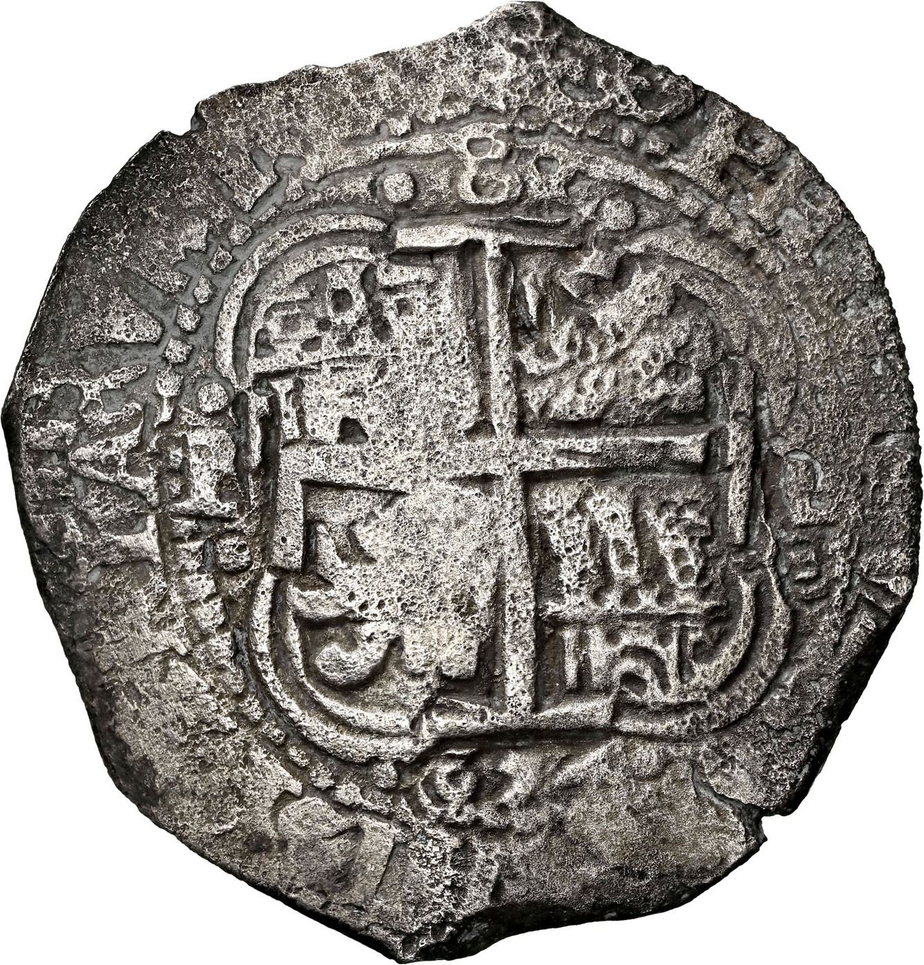 1654 BOLIVIA, Potosí, cob 8 reales, 1654 E, •PH• at top, •8• above cr ...