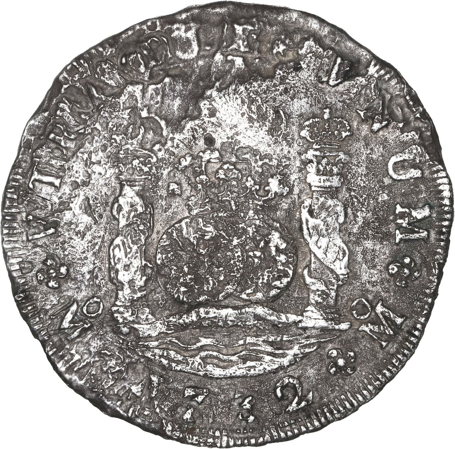 MEXICO, Mexico City, pillar 8 reales, Philip V, 1732 F, rare, ex ...
