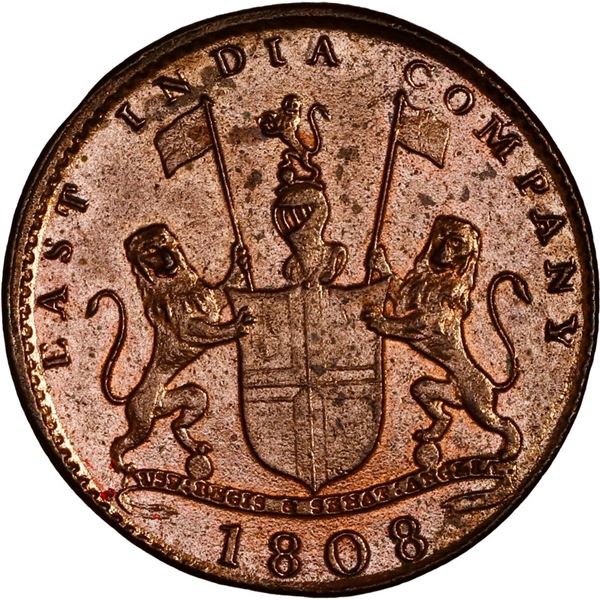 INDIA (British), Madras Presidency, copper X cash, 1808, complete obverse brockage error, unique.