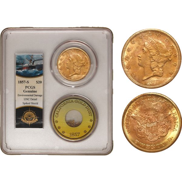 UNITED STATES, San Francisco mint, gold Coronet Liberty Head double eagle ($20), 1857-S, spiked shie