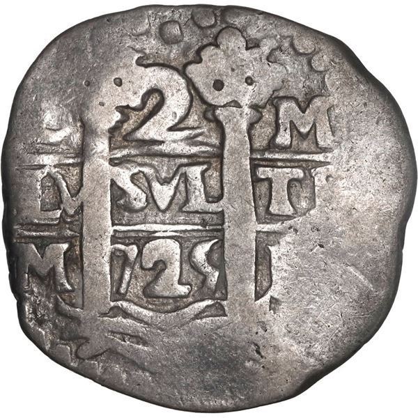 PERU, Lima, cob 2 reales, 1725 M, (Louis I), rare.