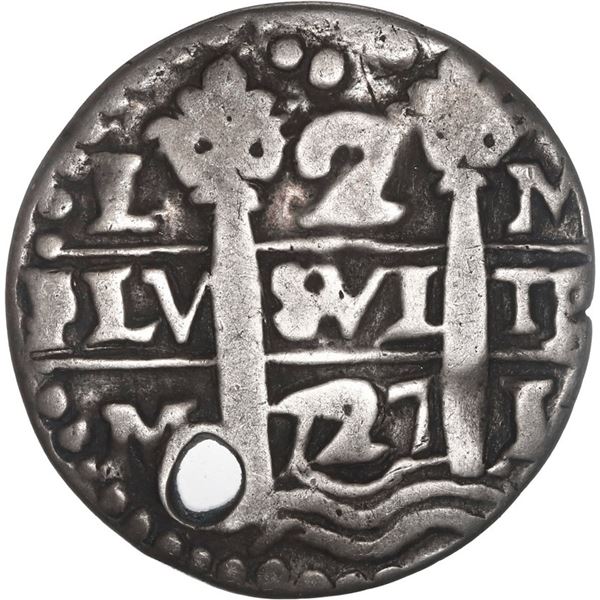 PERU, Lima, cob 2 reales Royal (galano), 1727 M, extremely rare, ex-Santa Rosa de Lima.