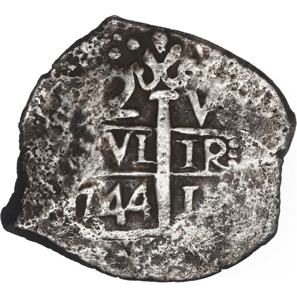 PERU, Lima, cob 2 reales, 1744 V, rare.