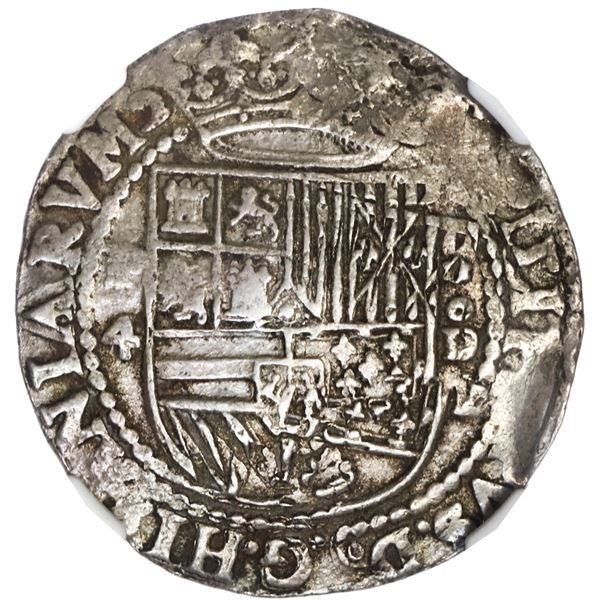 PERU, Lima, cob 4 reales, Philip II, assayer Diego de la Torre, P-4 to left, *-oD to right, NGC AU 5