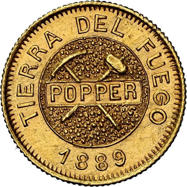 ARGENTINA (Tierra del Fuego), struck in Buenos Aires, gold 5 gramos, issued by Julius Popper, 1889,