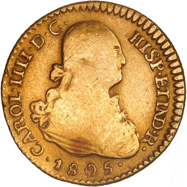 BOLIVIA, Potosí, gold bust 1 escudo, Charles IV, 1805 PJ, rare.