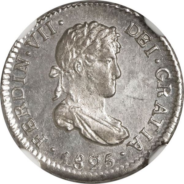 BOLIVIA, Potosí, bust ½ real, Ferdinand VII, 1825 JL, NGC MS 64.