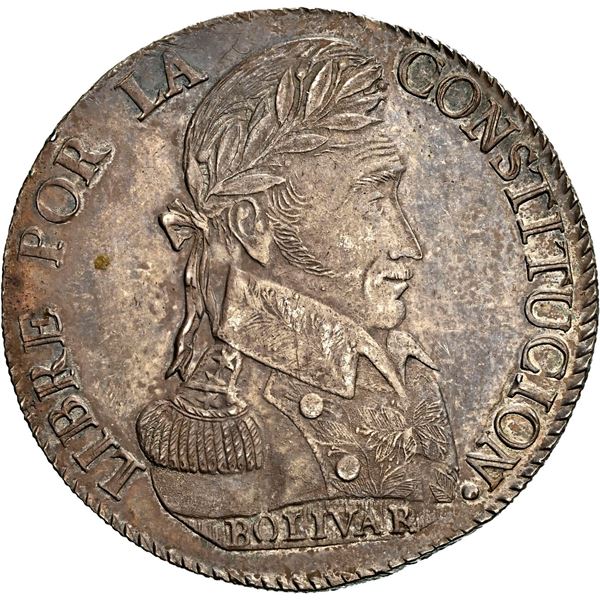BOLIVIA, Potosí, 8 soles, 1827 JM, laureate head, NGC AU 58.