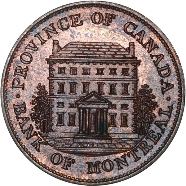 CANADA, Province of Canada, Bank of Montreal (struck in England), copper "front view" half penny tok