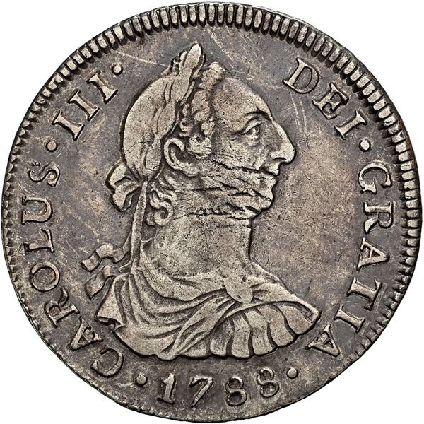 CHILE, Santiago, bust 4 reales, Charles III, 1788 DA, NGC VF 35 (Colección Val y Mexía Label), fines
