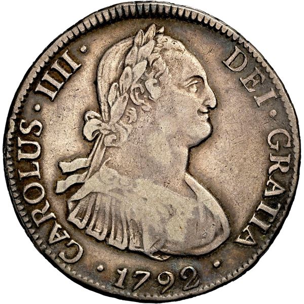 CHILE, Santiago, bust 4 reales, Charles IV, 1792 DA, NGC VF details / cleaned (Colección Val y Mexía