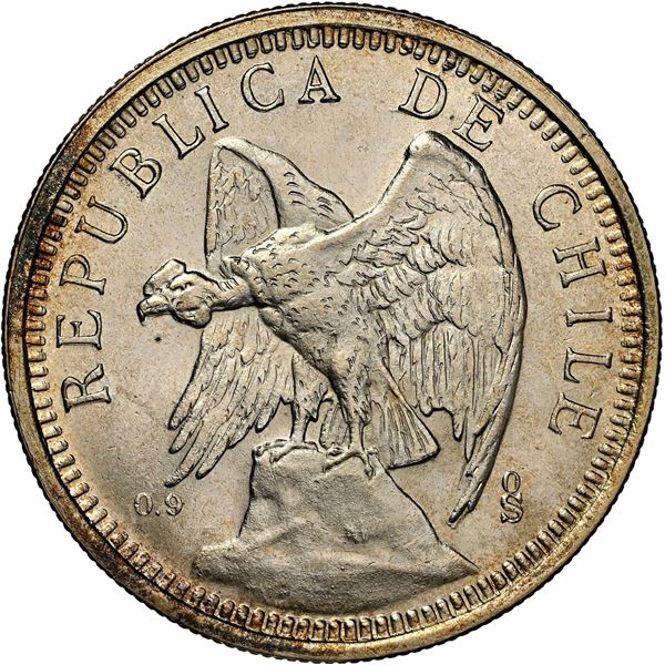 CHILE, Santiago, 5 pesos, 1927, wide 5 variety, NGC MS 65 (Colección Val y Mexía Label).