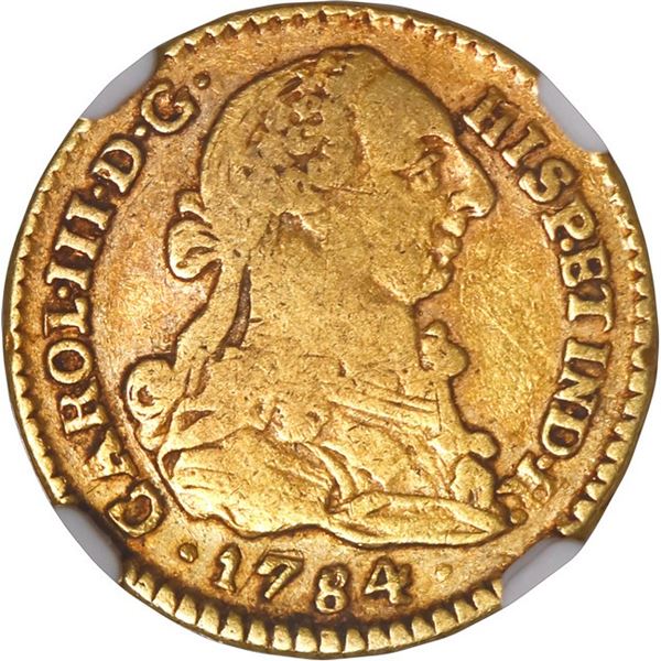 COLOMBIA, Popayán, gold bust 1 escudo, Charles III, 1784 SF, NGC VF 30, finest and only example in N
